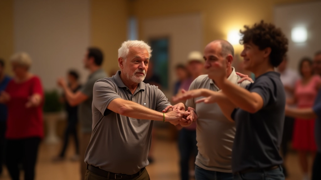 Partner dance workshop with instructor demonstrating technique to participants